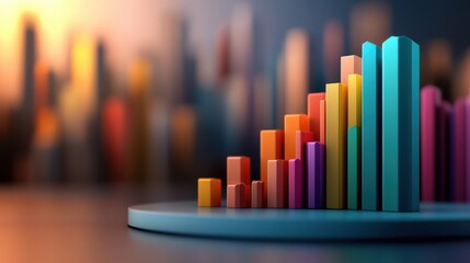 Obraz premium Colorful Bar Chart on a Blurred Background