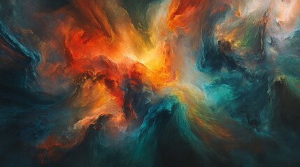 Fototapeta premium Vivid Swirling Colors Abstract Painting - Dynamic Organic Fluid Artwork with Impasto Texture and Dramatic Energy - Contemporary Art Print for Home Decor and Design Projects