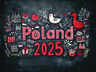 Festive Chalkboard Art Celebrating Poland's Milestone Year 2025