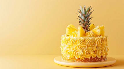 Golden pineapple cake on light yellow background