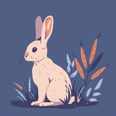 Obraz premium Cute cartoon rabbit sitting in grass.