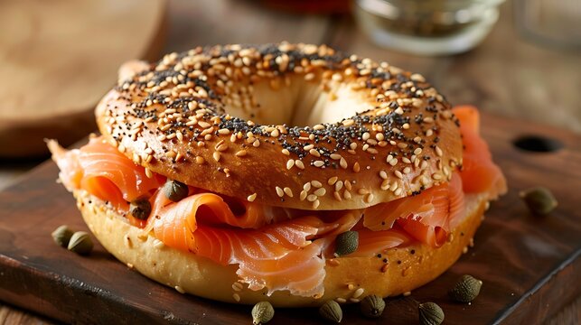 Gourmet bagel with lox and capers