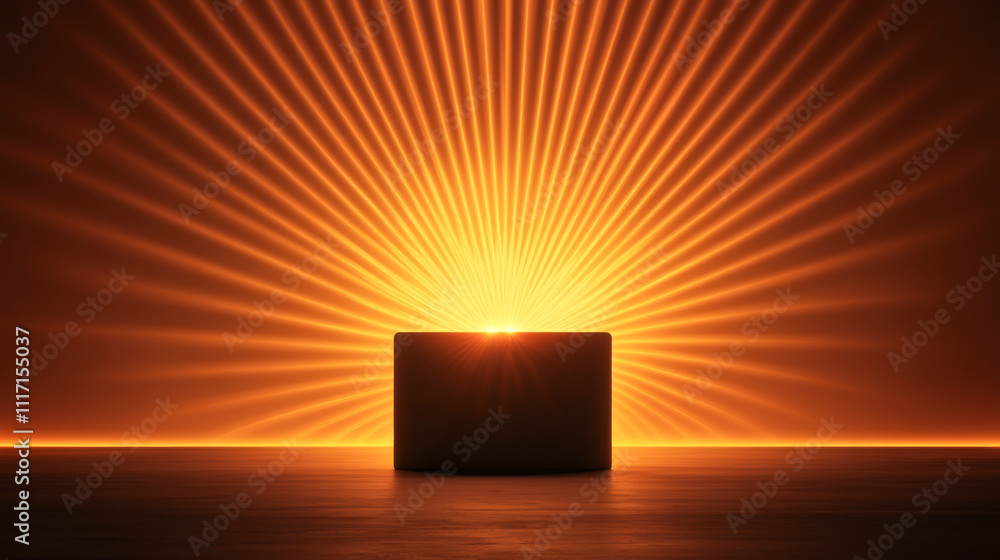 Poster a radiant light shines from a geometric shape, creating a captivating visual effect.