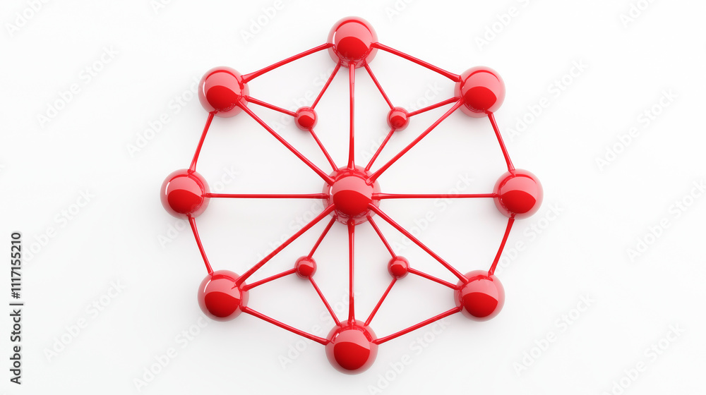 Poster a red network diagram illustrating connections and relationships in data systems.