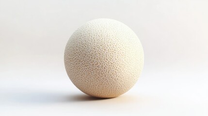 A textured spherical object with a unique surface pattern against a light background.