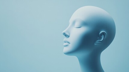 A serene plastic mannequin head in profile view.