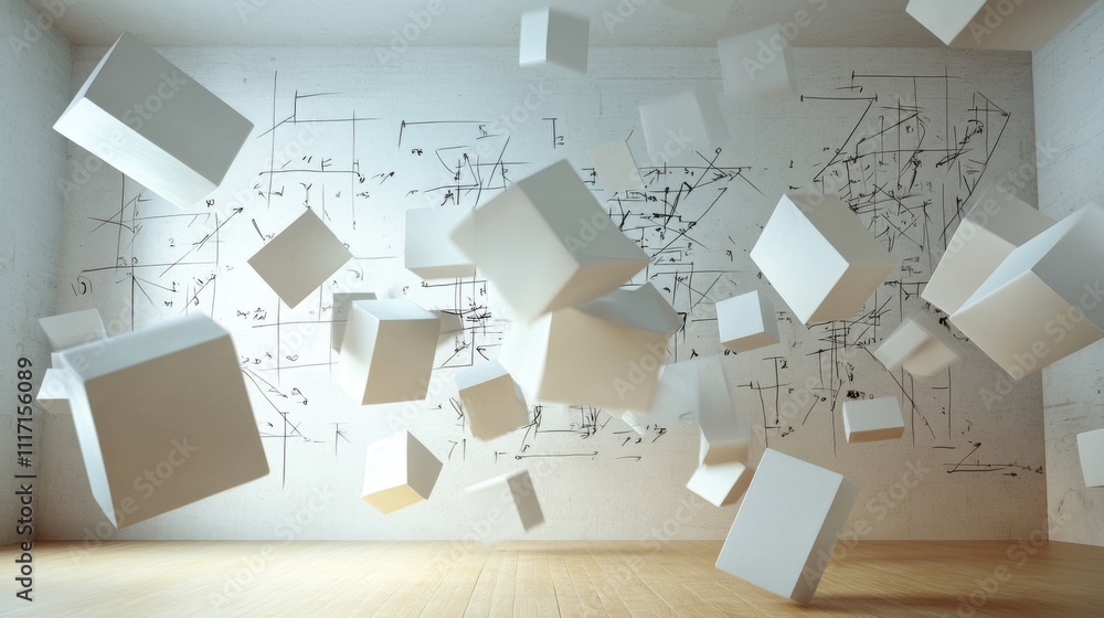 Aufkleber abstract design with floating geometric shapes.