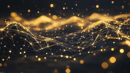 Obraz premium Abstract golden wave with glowing particles.