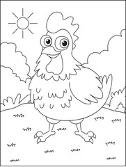 Chicken farm animal coloring pages for kids