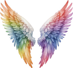 Obraz premium A rainbow colored angel wings on a white background