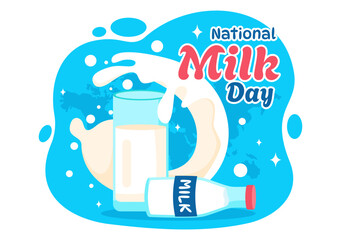 Vector Illustration of National Milk Day Celebration on January 11th, featuring a Milk Bottle and Cute Cow in a Flat Style Cartoon Background