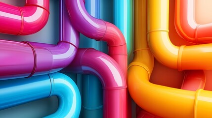 Colorful PVC pipes forming an abstract pattern.