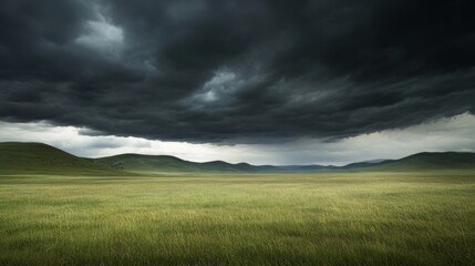 Dark Storm Clouds Over Expansive Green Landscape