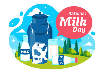 Vector Illustration of National Milk Day Celebration on January 11th, featuring a Milk Bottle and Cute Cow in a Flat Style Cartoon Background