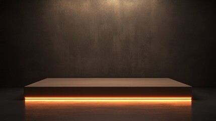 Obraz premium A minimalist stage with warm lighting against a textured dark wall, ideal for presentations.