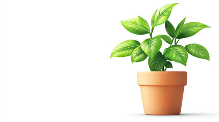 Obraz premium Lush Green Plant in Terracotta Pot Isolated on White