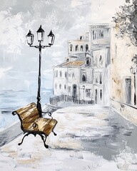 Vintage city or town landscape art painting, wall art, design, realistic, textured painting