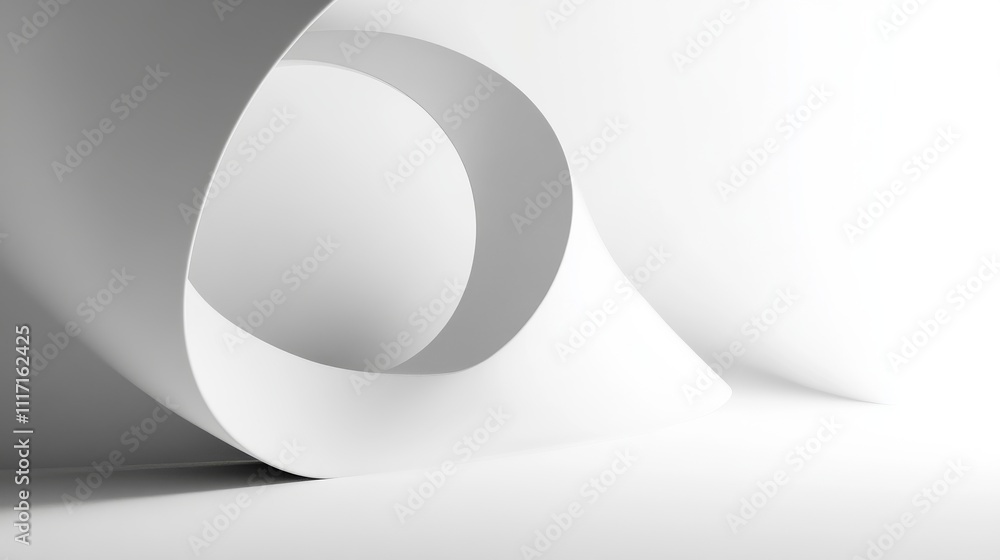 Poster curved white paper creating a minimalistic design.