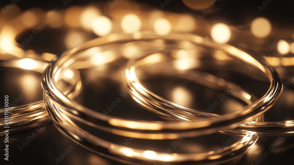 Poster elegant golden bokeh with circular light effects.