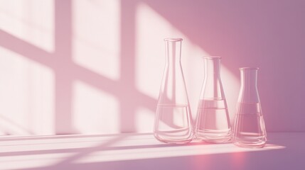 Elegant glass flasks cast shadows in sunlight.