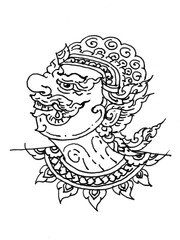 giant head tattoo pen drawing for card illustration decoration