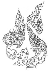 fantasy dragon in Thai art pencil drawing for card decoration illustration 