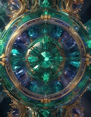 Obraz premium Emeralds and sapphires embedded in a kaleidoscope of colors against a glossy, metallic surface, shiny gemstones, multicolored stones, gemstone arrangement