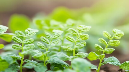 Obraz premium Fresh green leaves with natural sunlight glow.