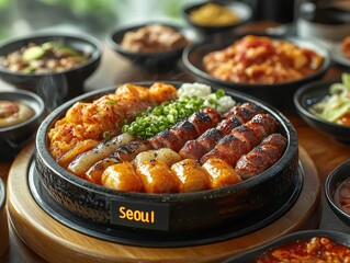 Korean BBQ Feast at Vibrant Restaurant Setting