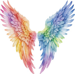 Fototapeta premium Rainbow angel wings watercolor illustration isolated