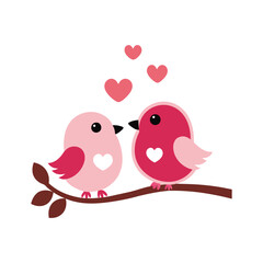 Vector illustration of lovebirds on a branch