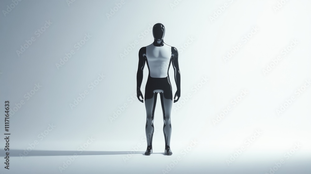 Poster futuristic humanoid robot in a simple setting.