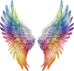 Obraz premium Rainbow angel wings watercolor illustration isolated