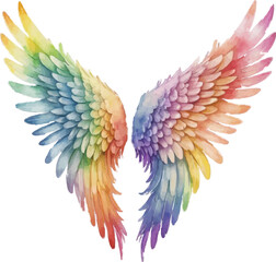 Fototapeta premium Rainbow angel wings watercolor illustration isolated