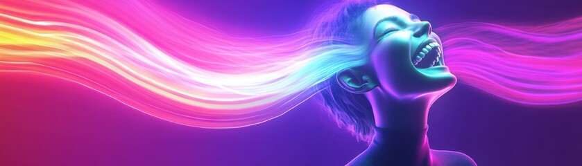 A vibrant, abstract representation of joy and energy through colorful light and expression.