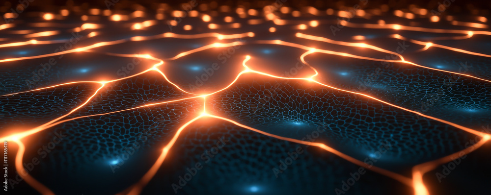 Poster abstract composition featuring luminous glowing lines on a textured surface.