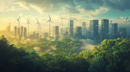 Conceptual smart city powered entirely by renewable energy and AI