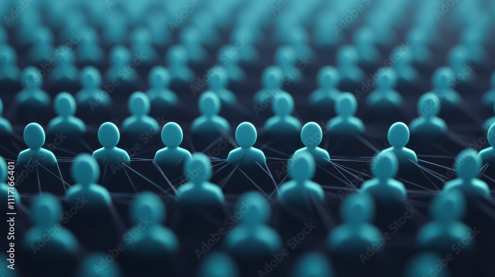 Poster abstract representation of connected individuals in a digital network environment.