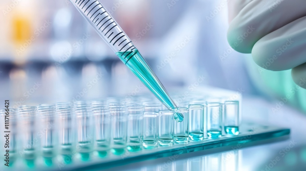 Poster laboratory experiment with pipette and test tubes.