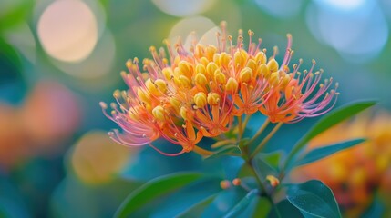 A vibrant flower cluster with orange and yellow hues against a blurred background.