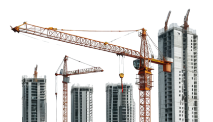 Construction Cranes and High Rises Against Cloudless Blue Sky