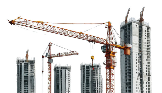 Construction Cranes and High Rises Against Cloudless Blue Sky