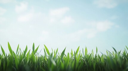 Fototapeta premium Lush green grass under a clear blue sky.
