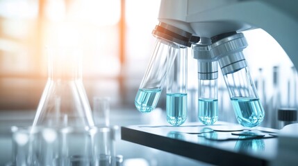 Microscope and test tubes in laboratory.