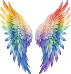Obraz premium Rainbow angel wings watercolor illustration isolated