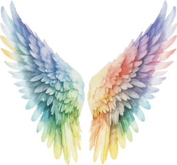 Fototapeta premium Rainbow angel wings watercolor illustration isolated