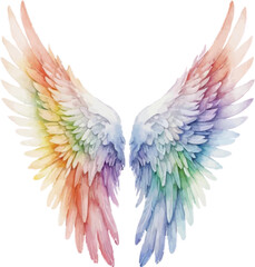 Fototapeta premium Rainbow angel wings watercolor illustration isolated