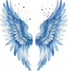 Fototapeta premium Blue angel Best wings watercolor illustration isolated on white background