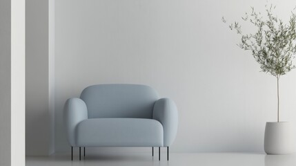 Fototapeta premium Minimalist living space with a blue couch.