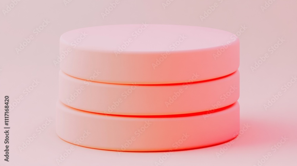 Poster minimalist stack of circular shapes with red tint.